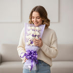 Teddybär Bouquet Weiß mit violetter Geschenkbox