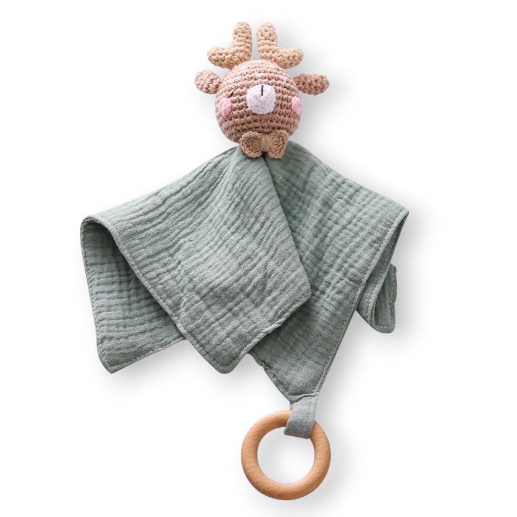 Baby Schmusetuch mit gehäkeltem Hirschkopf 20–25 cm
