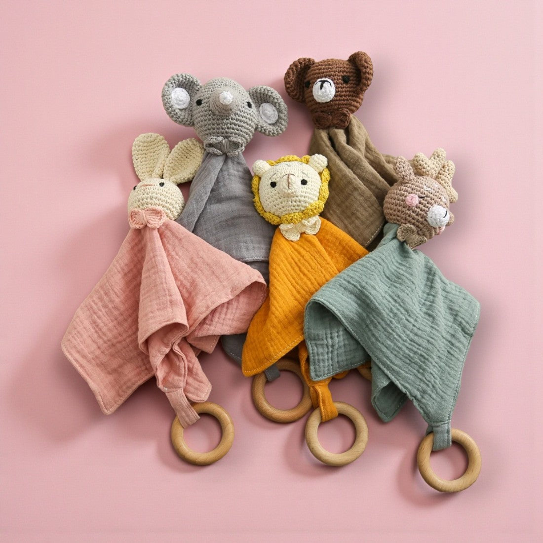 Baby Schmusetuch mit gehäkeltem Bärenkopf 20–25 cm