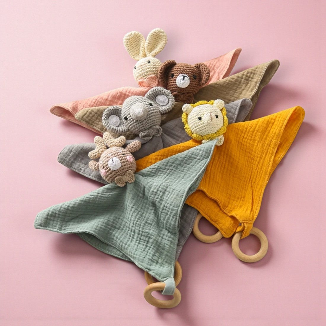 Baby Schmusetuch mit gehäkeltem Hirschkopf 20–25 cm