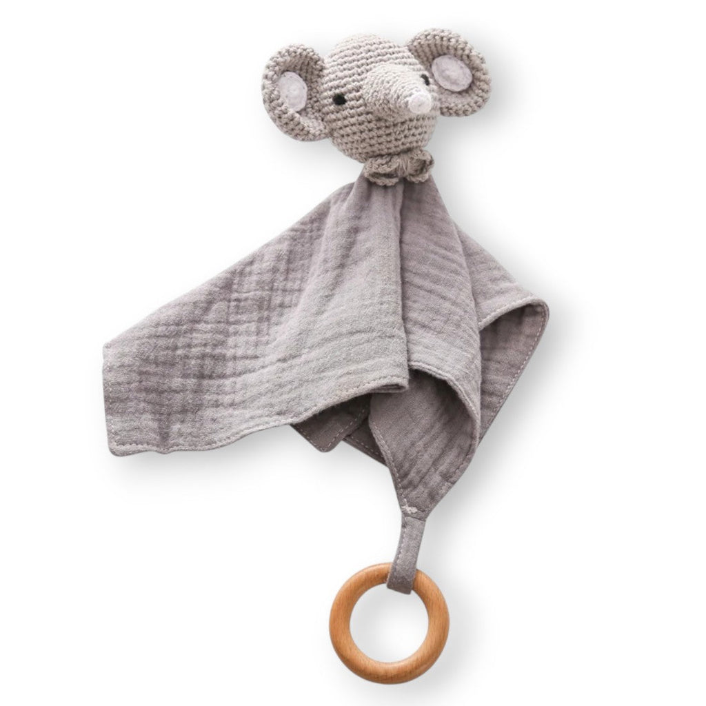 Baby Schmusetuch mit gehäkeltem Elefantenkopf 20–25 cm