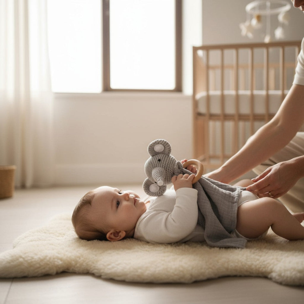 Baby Schmusetuch mit gehäkeltem Elefantenkopf 20–25 cm