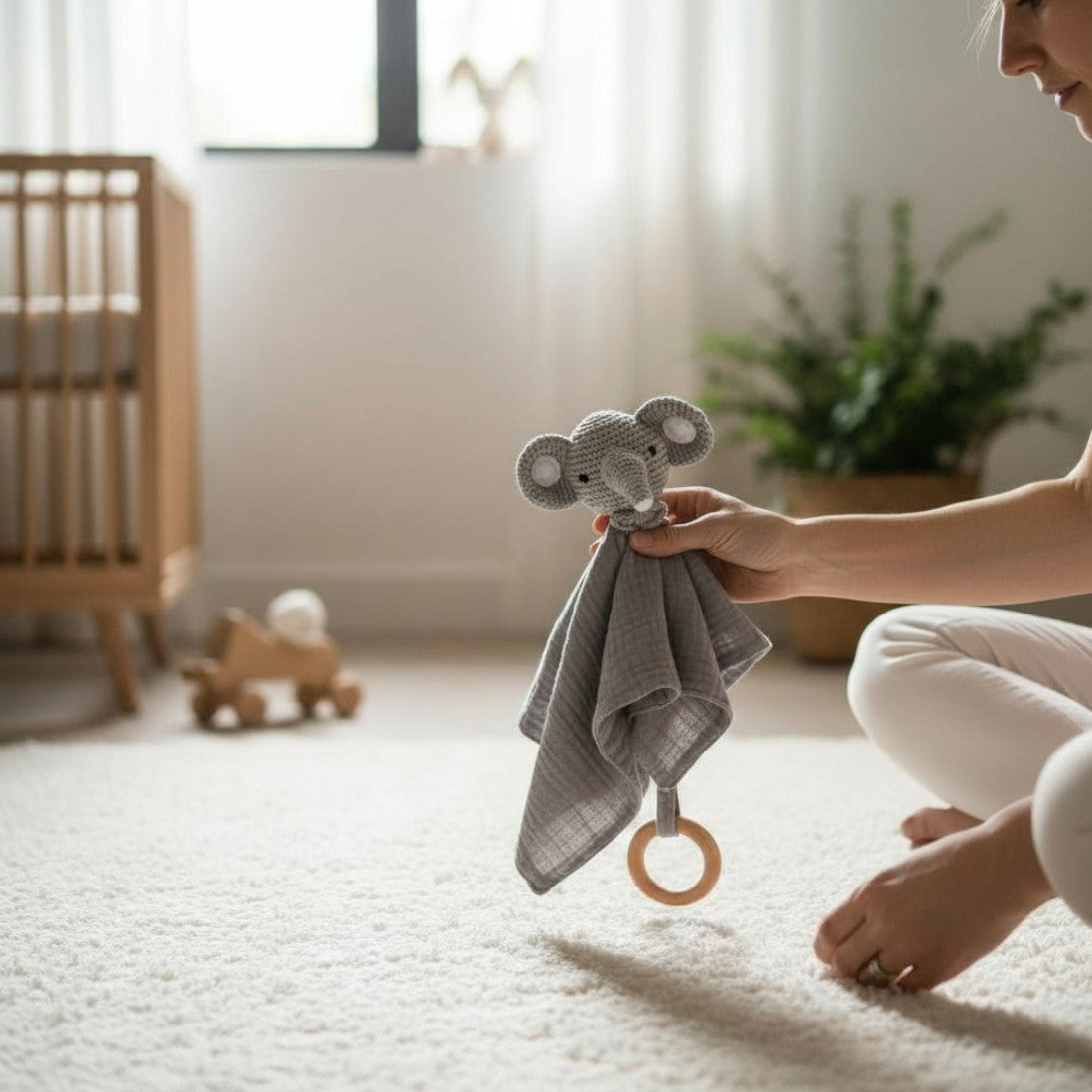 Baby Schmusetuch mit gehäkeltem Elefantenkopf 20–25 cm