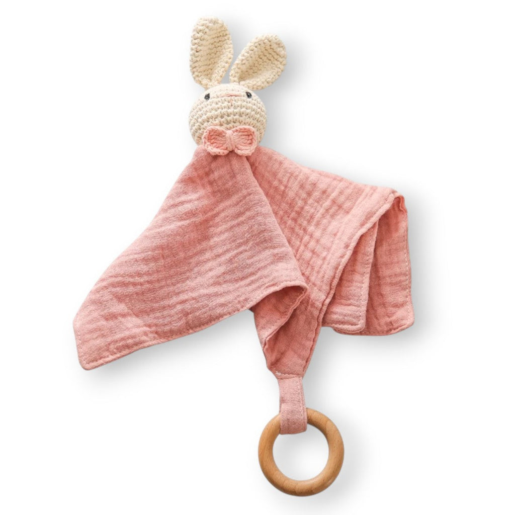 Baby Schmusetuch mit gehäkeltem Hasenkopf 20–25 cm