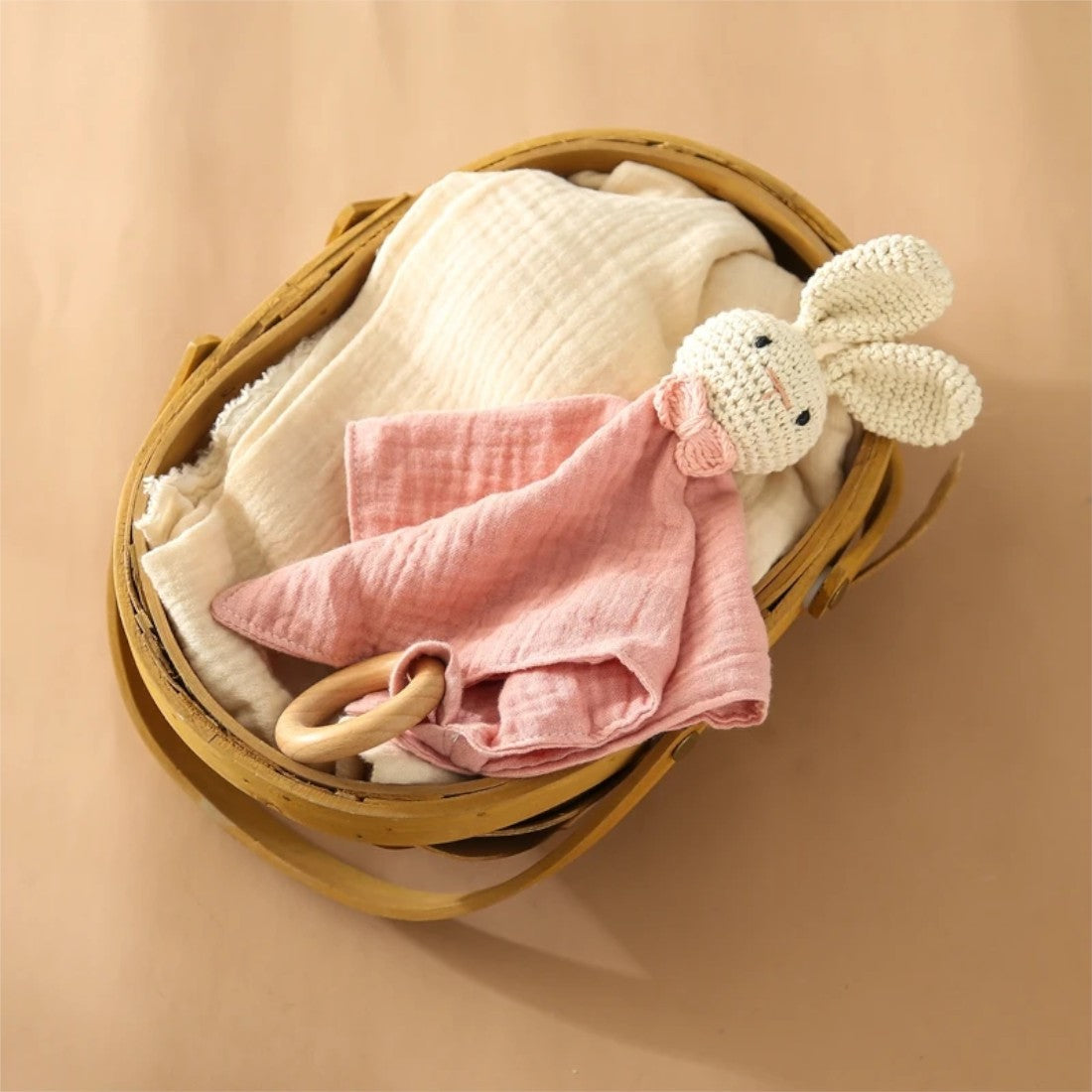 Baby Schmusetuch mit gehäkeltem Hasenkopf 20–25 cm