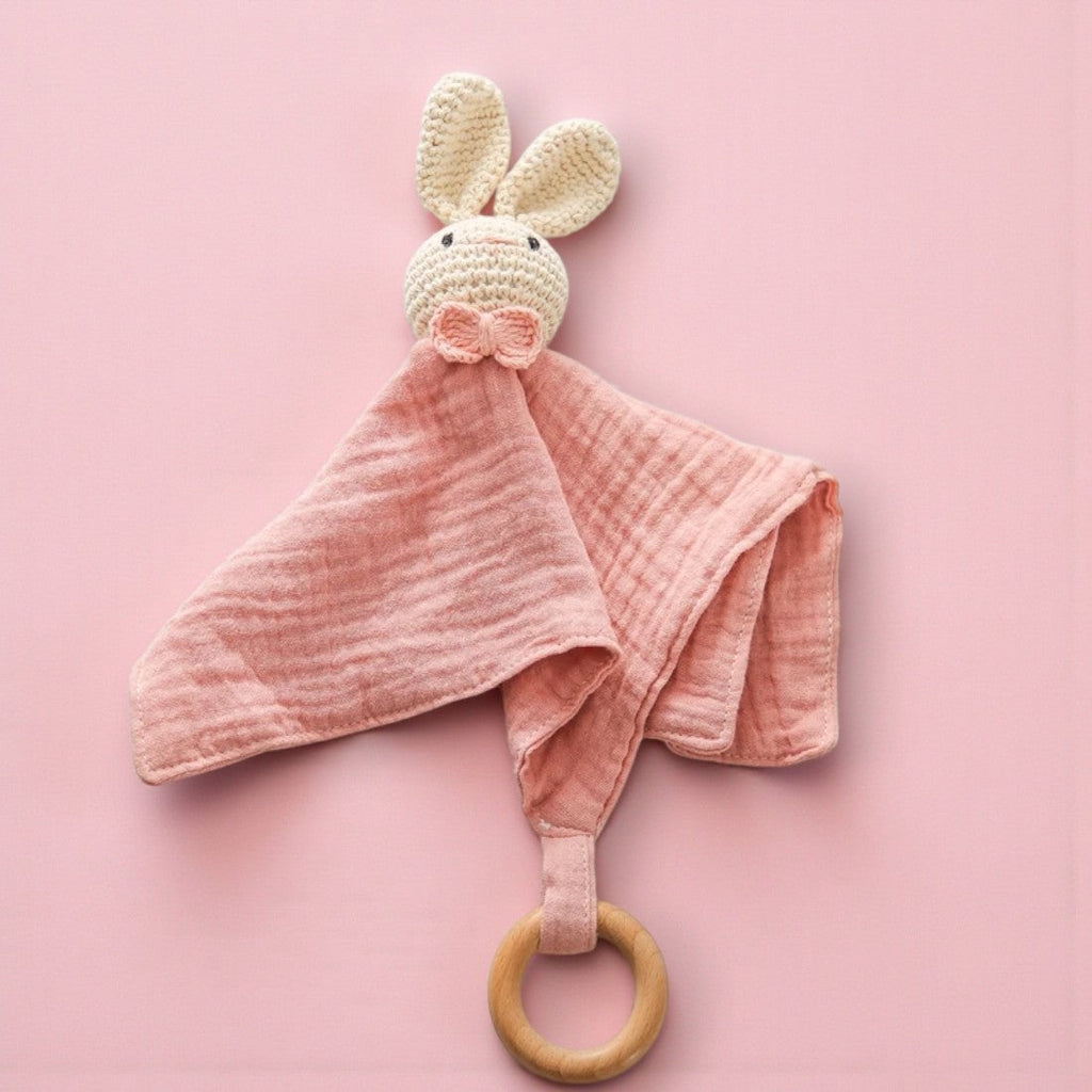 Baby Schmusetuch mit gehäkeltem Hasenkopf 20–25 cm