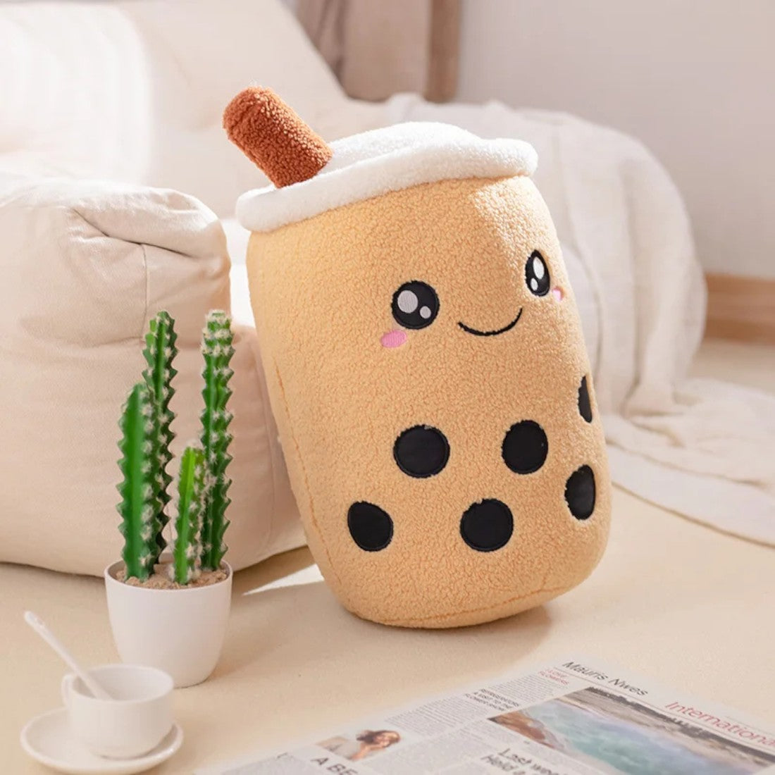 Kawaii Karamell Bubble Tea Kuschelkissen 23–35 cm