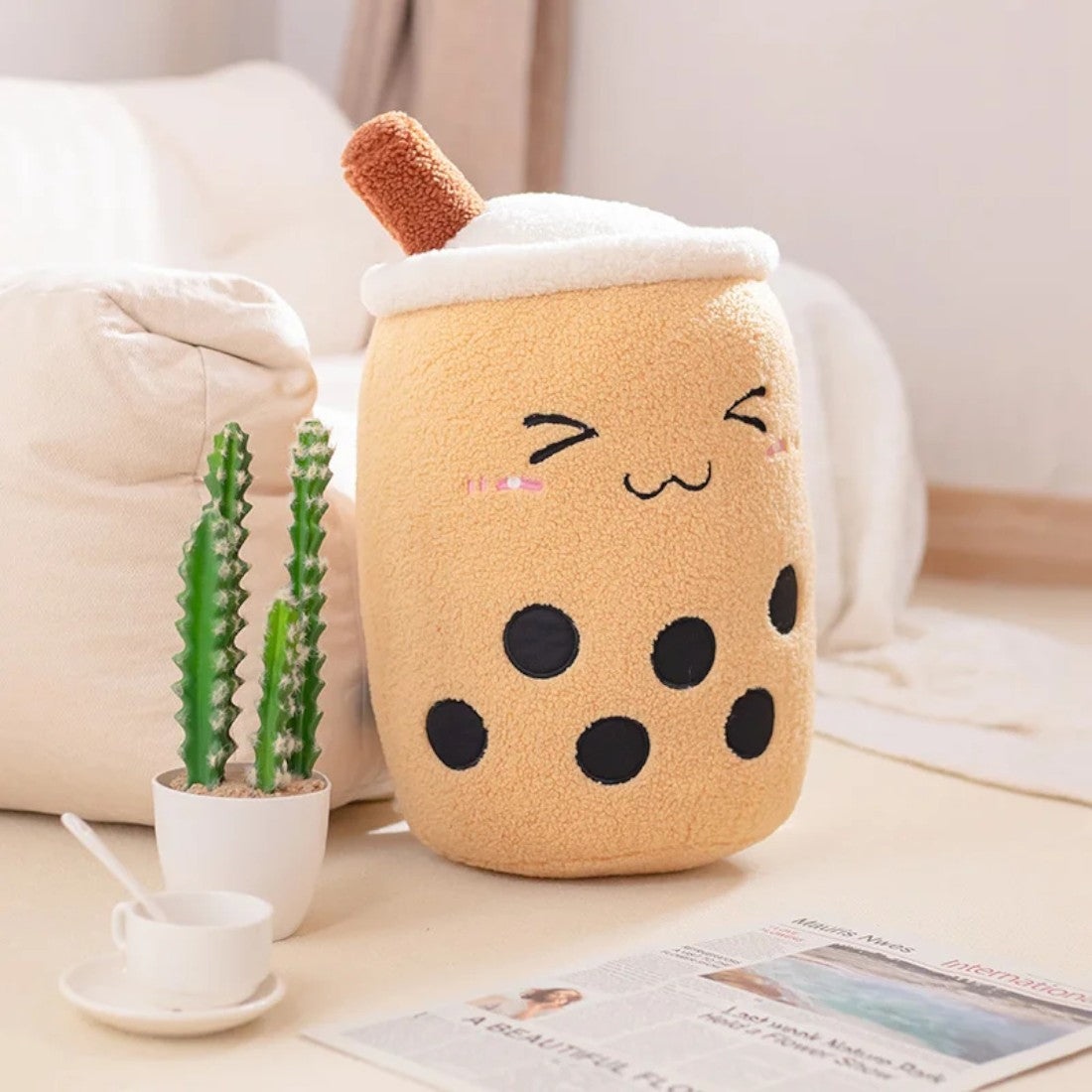 Kawaii Karamell Bubble Tea Kuschelkissen 23–35 cm