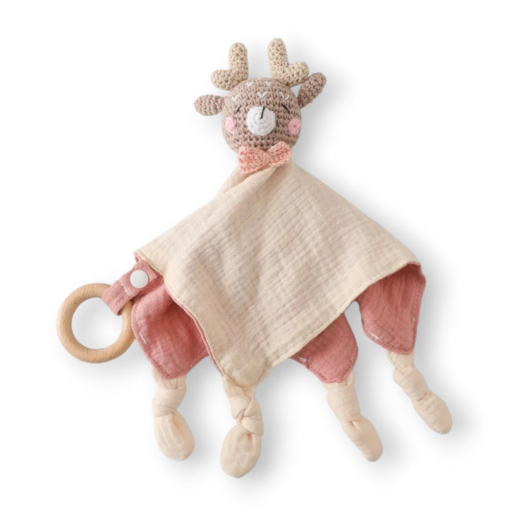 Baby Hirsch Schmusetuch mit Holzring 25–30 cm