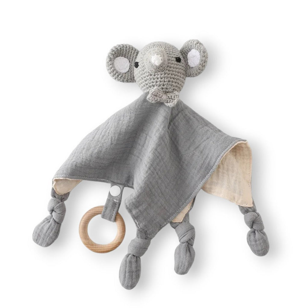 Baby Elefanten Schmusetuch mit Holzring 25–30 cm