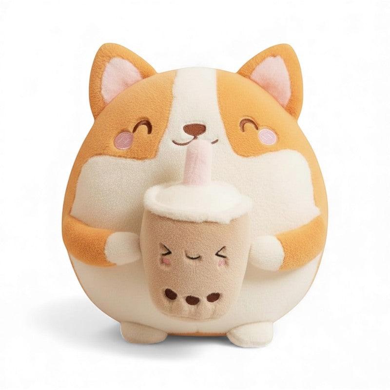 Kawaii Shiba Squishy Kuschelkissen mit Bubble Tea 30–35 cm