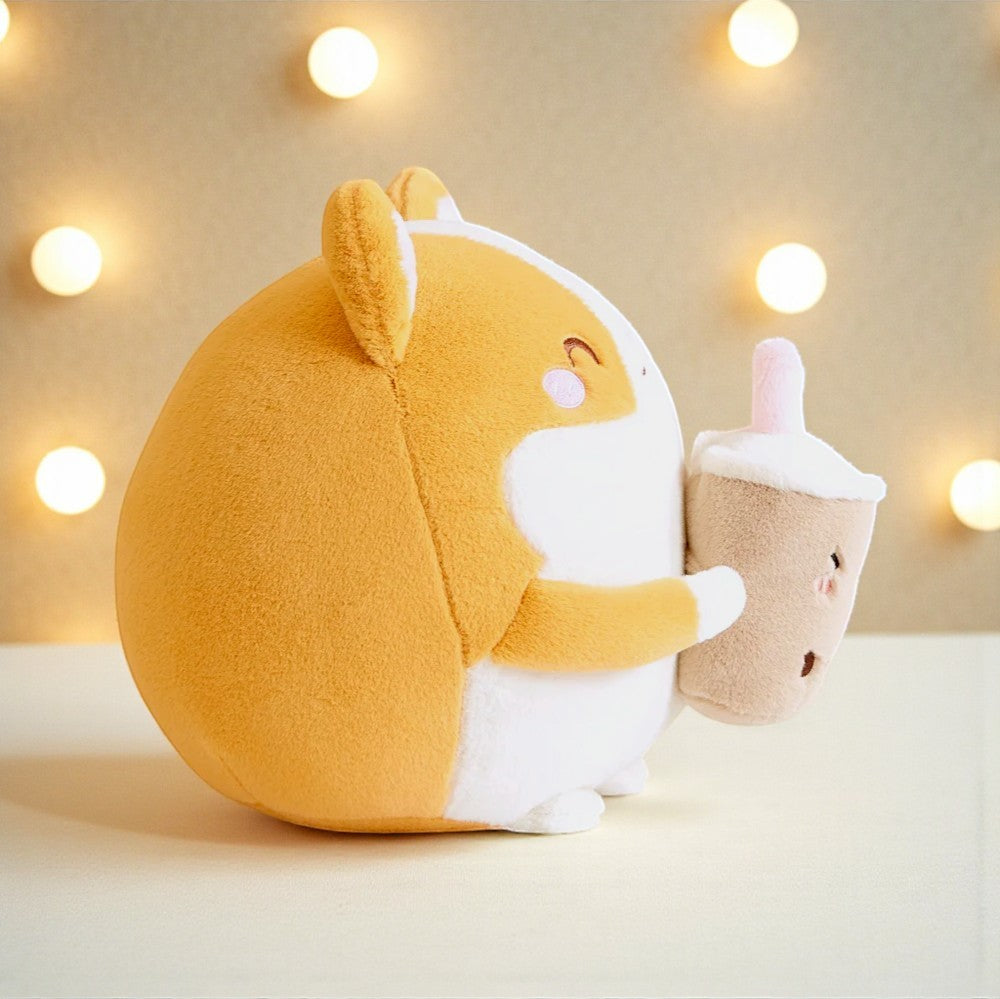 Kawaii Shiba Squishy Kuschelkissen mit Bubble Tea 30–35 cm