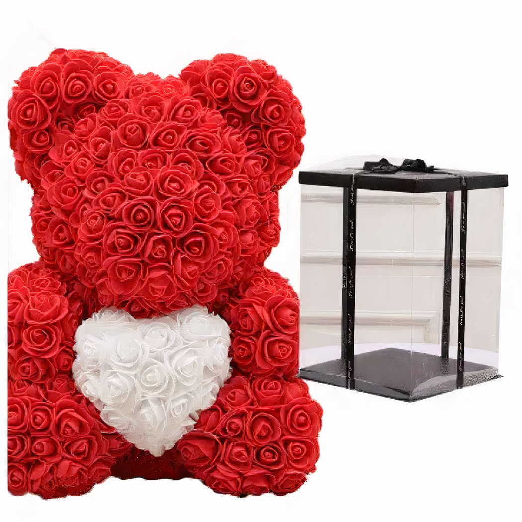 Rosenbär Rot mit weißem Herz 40 cm