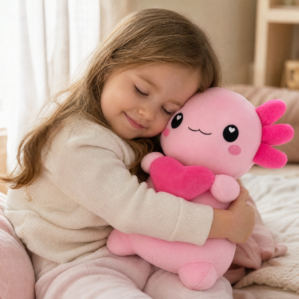 Kawaii Axolotl Kuscheltier mit Herz 30–50 cm