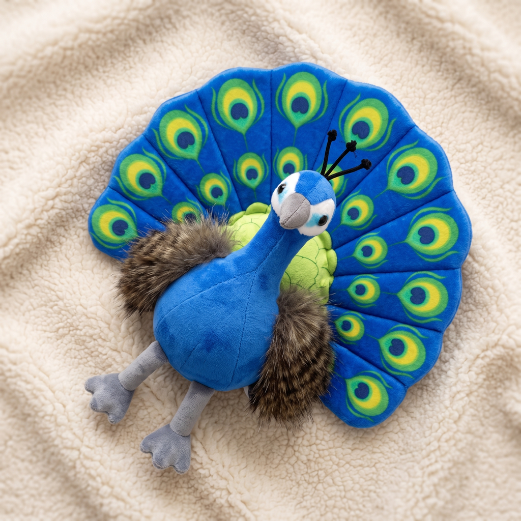 Pfau Kuscheltier Blau mit buntem Gefieder