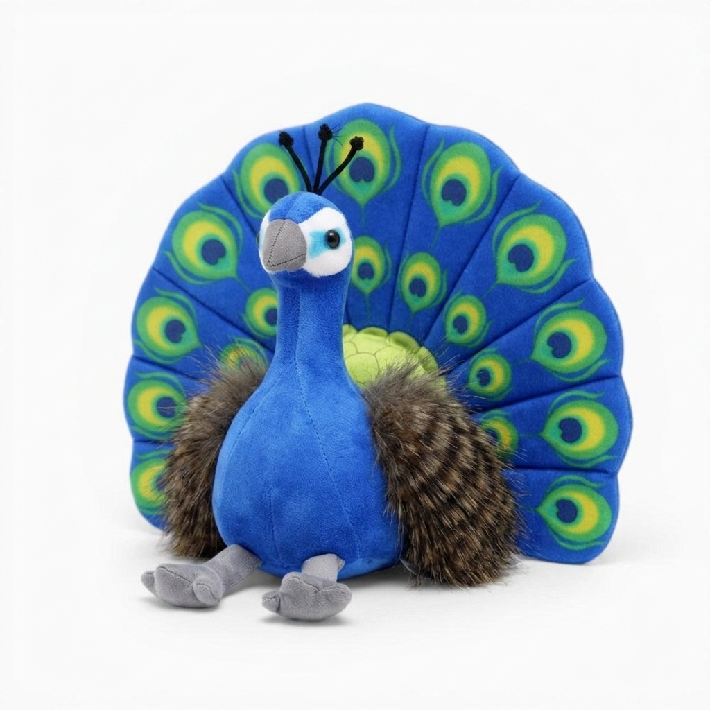 Pfau Kuscheltier Blau mit buntem Gefieder