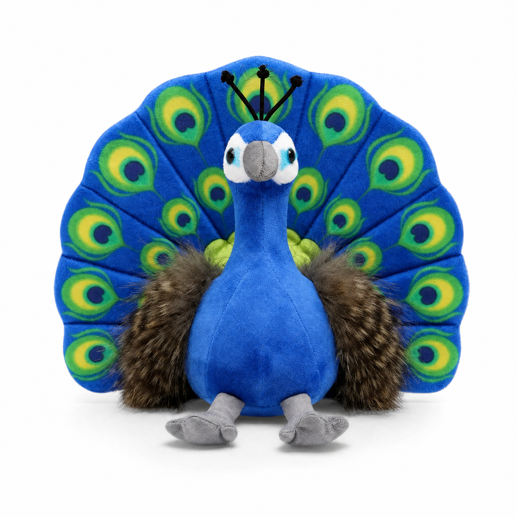 Pfau Kuscheltier Blau mit buntem Gefieder