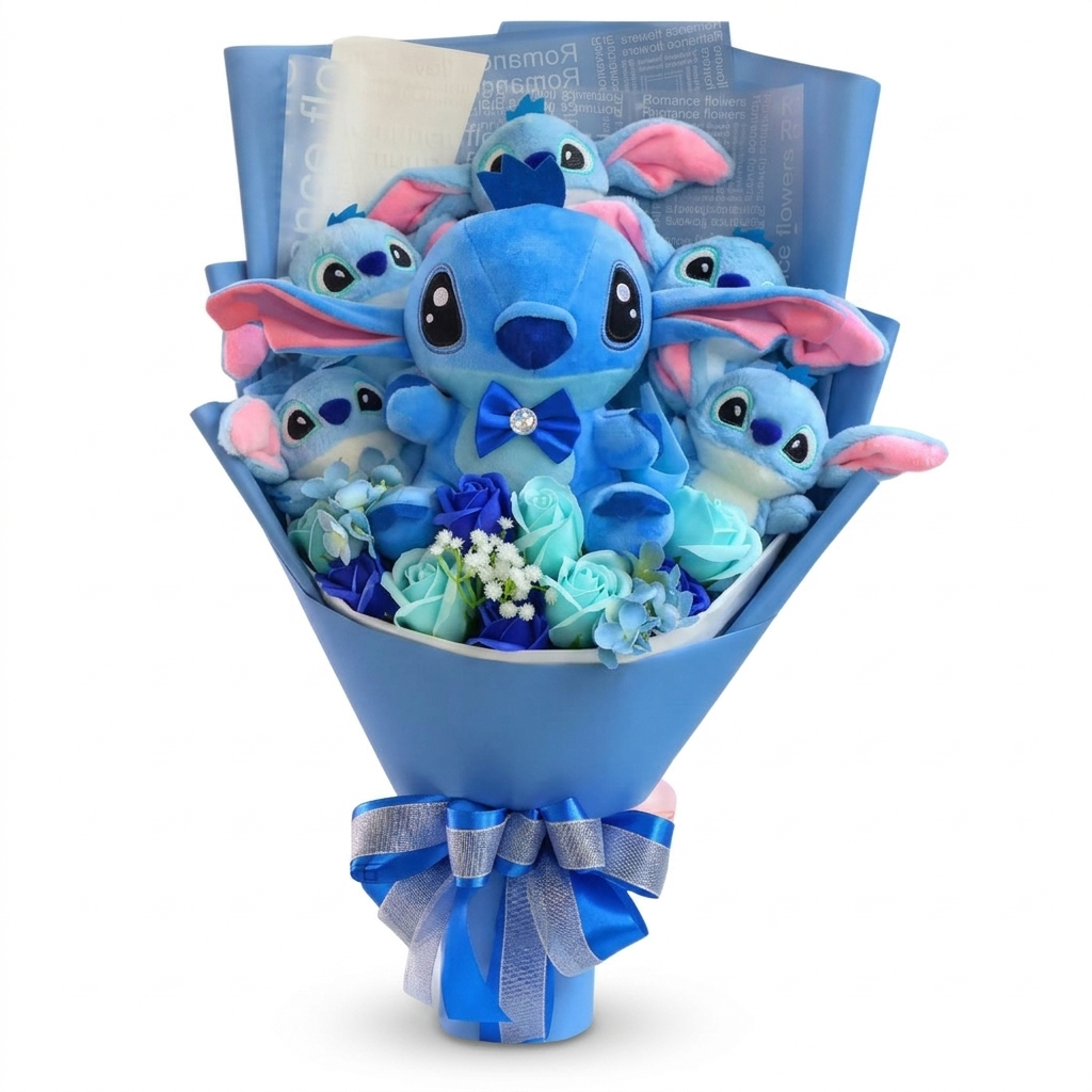 Stitch Plüsch-Bouquet mit Blumen