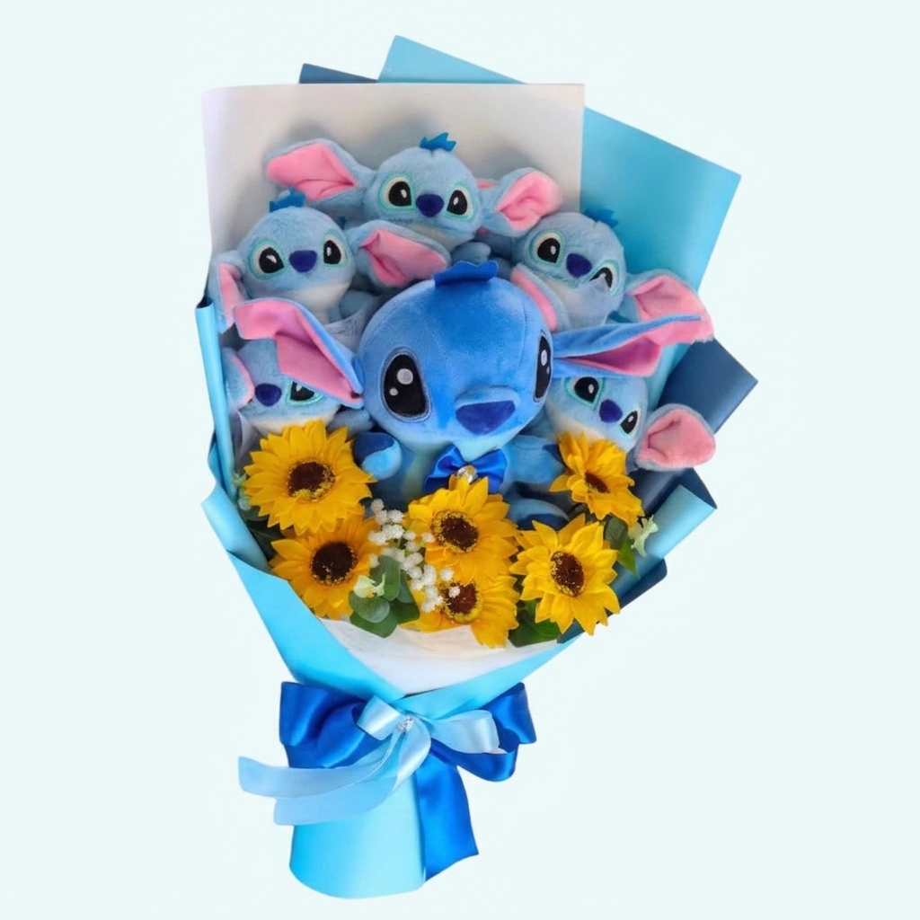 Stitch Plüsch-Bouquet mit Blumen