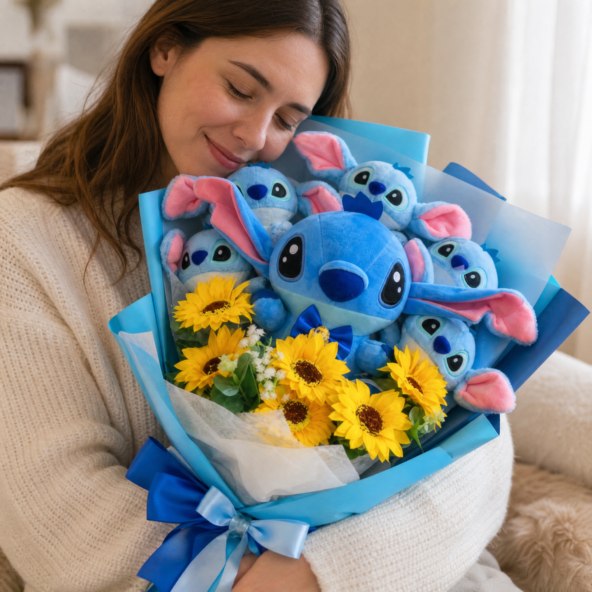 Stitch Plüsch-Bouquet mit Blumen