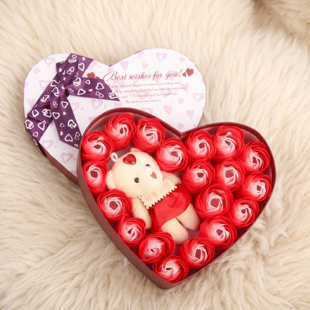 Teddybär Herz-Geschenkbox mit Rosen 6 cm