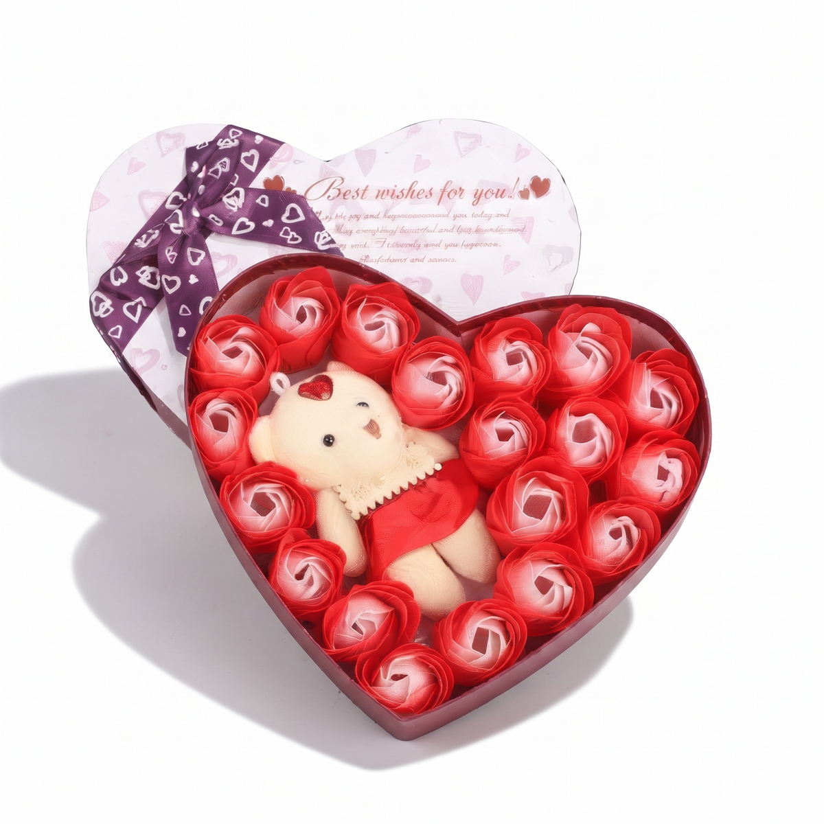 Teddybär Herz-Geschenkbox mit Rosen 6 cm