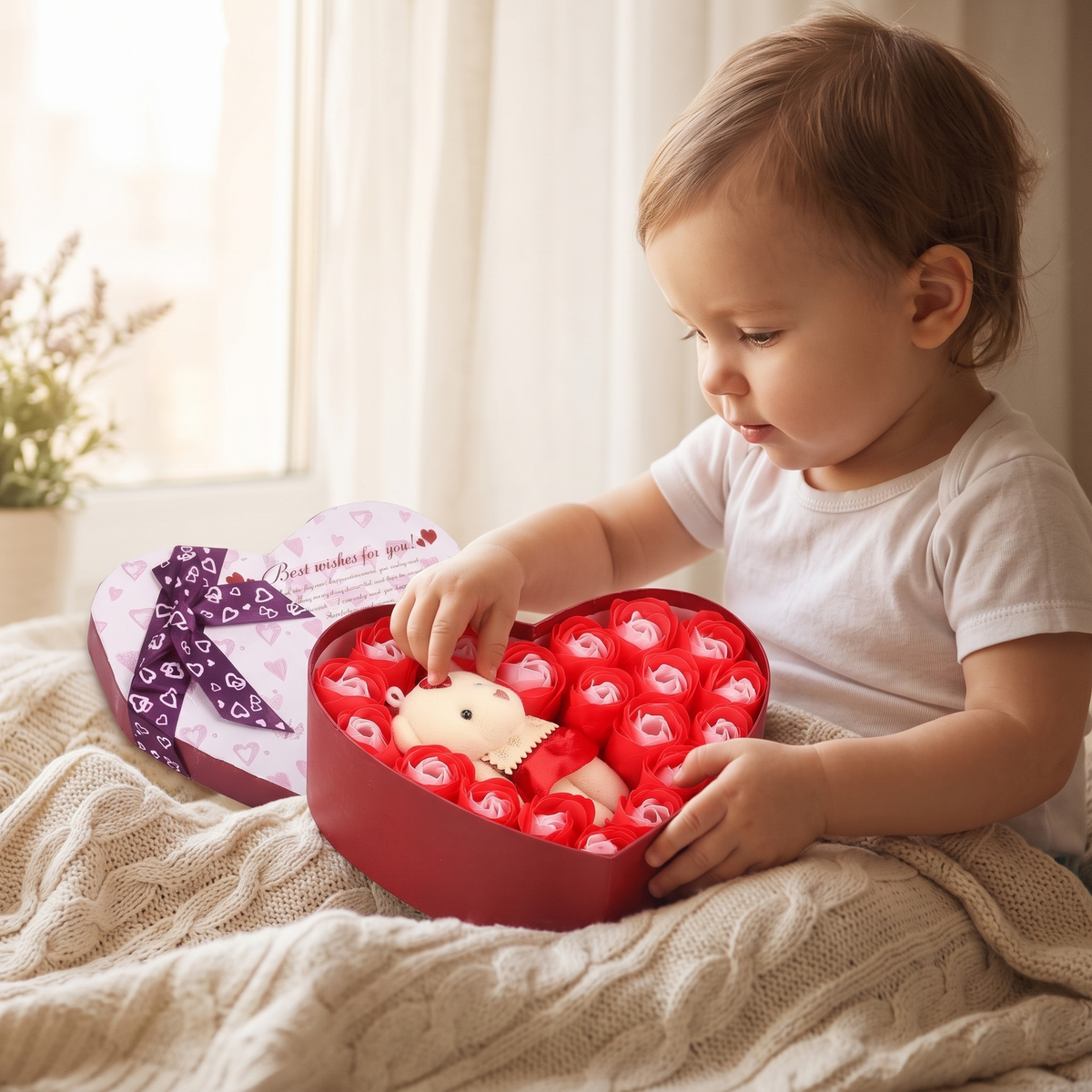 Teddybär Herz-Geschenkbox mit Rosen 6 cm