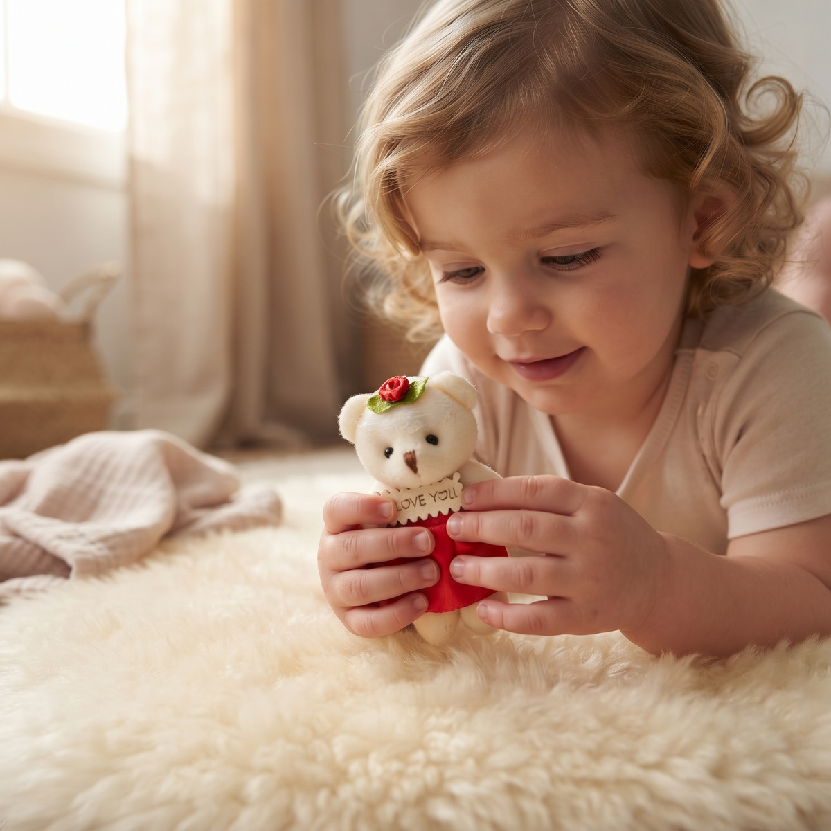 Teddybär Herz-Geschenkbox mit Stoffrosen 6 cm