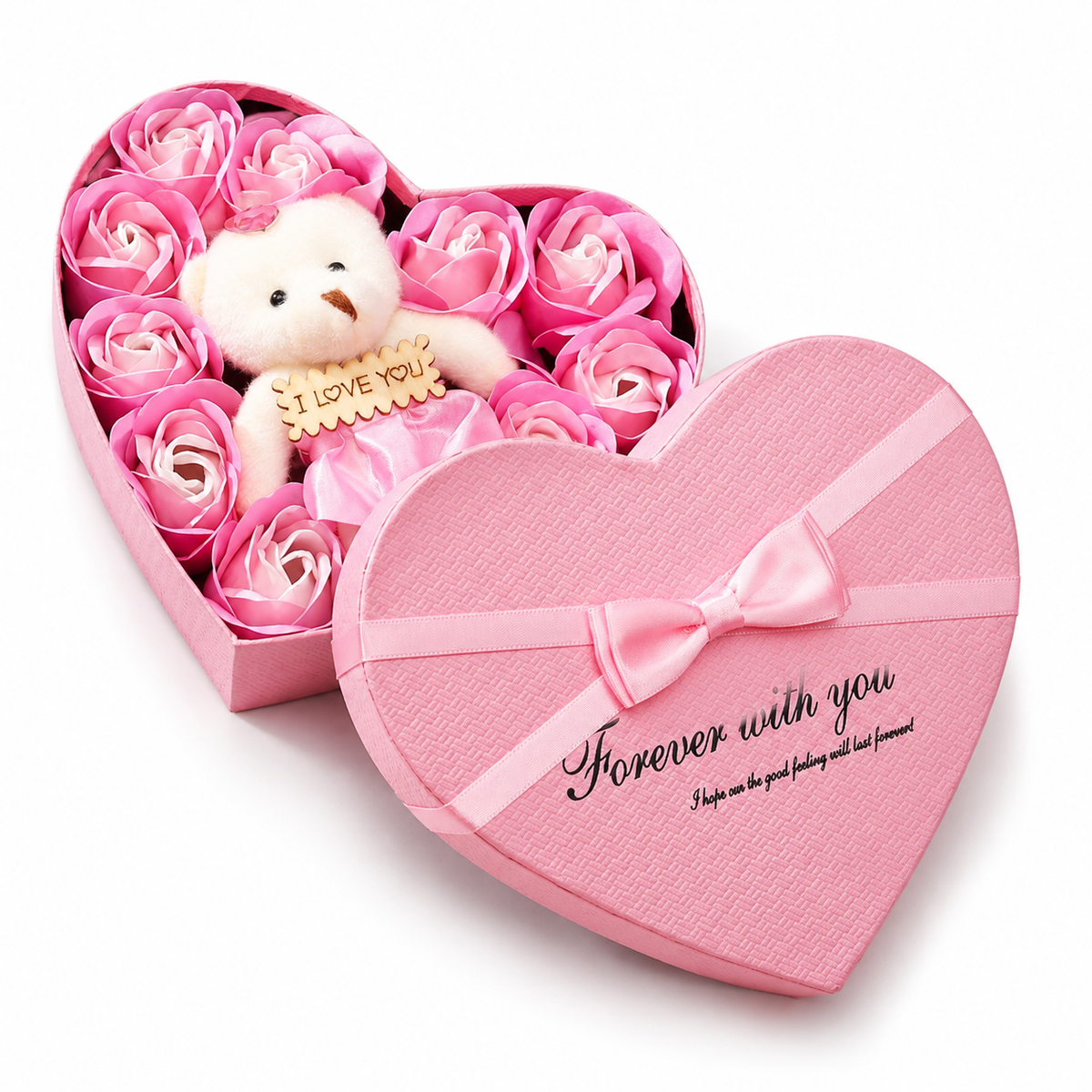 Geschenkbox mit Teddybär & Rosen 17 cm