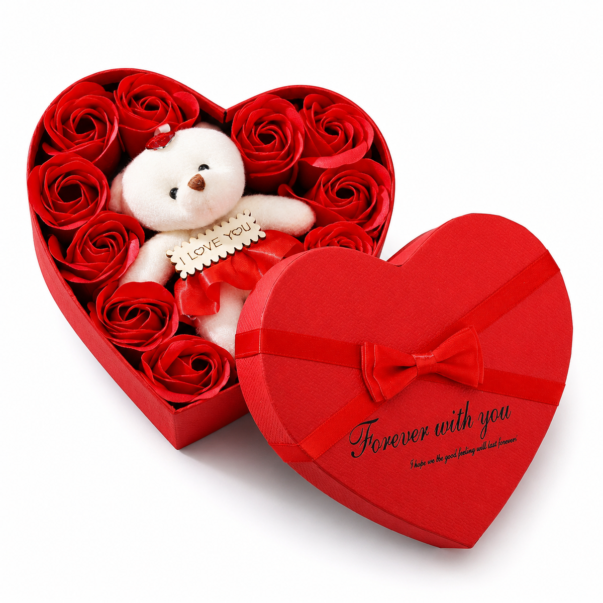 Geschenkbox mit Teddybär & Rosen 17 cm