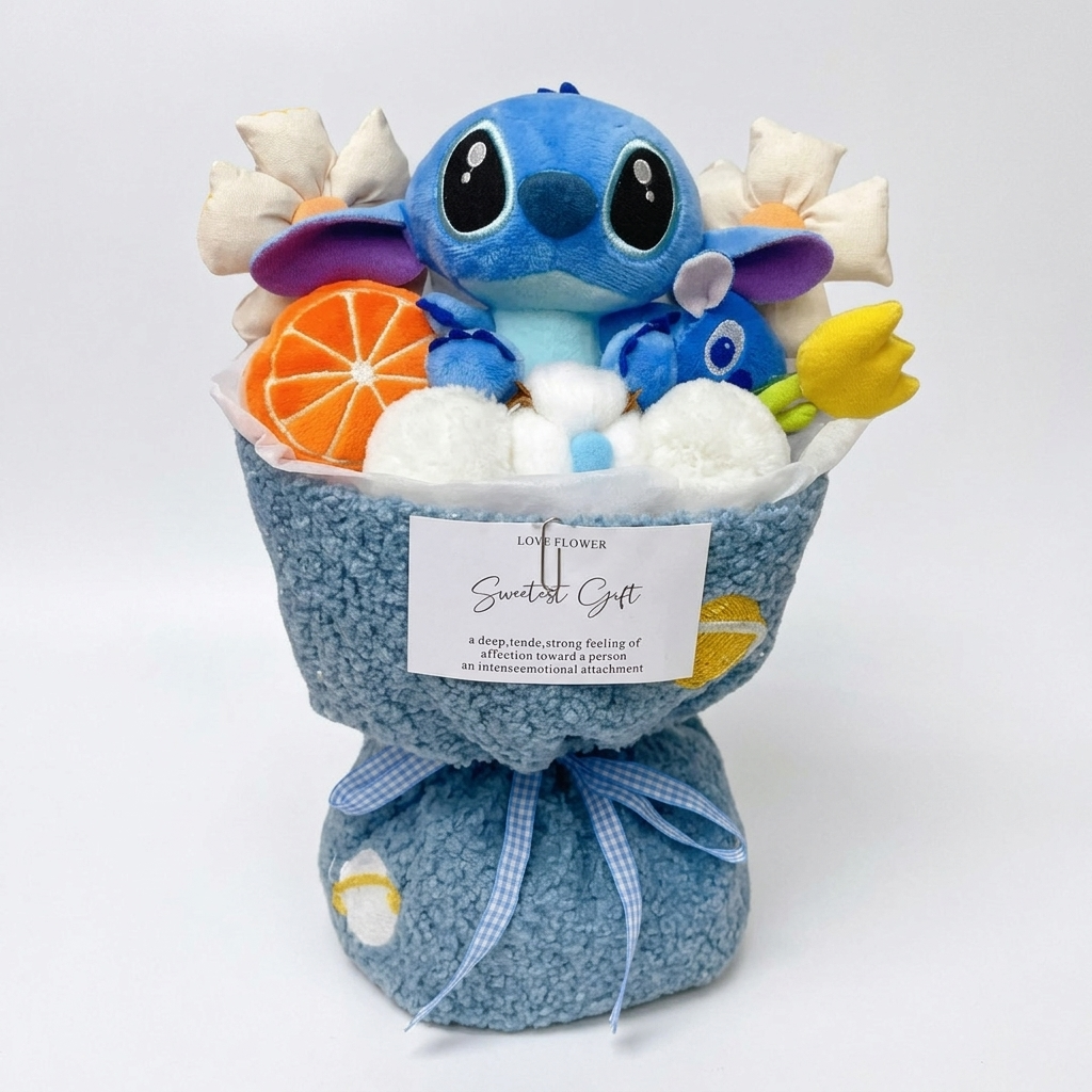 Stitch & Angel Kawaii Plüsch-Bouquet mit Früchten 35 cm