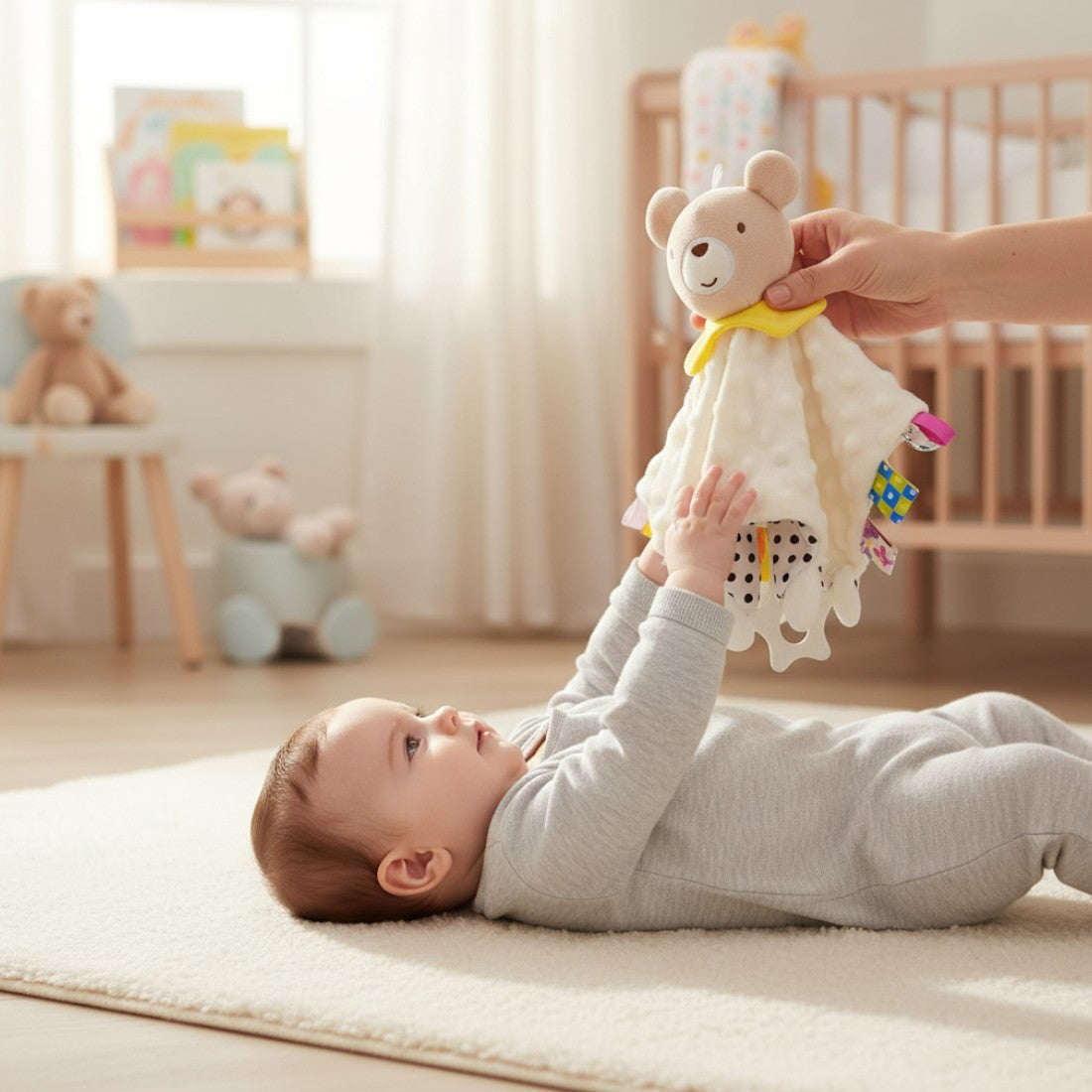 Baby Bären Schmusetuch Gelb mit Beißring 25–30 cm