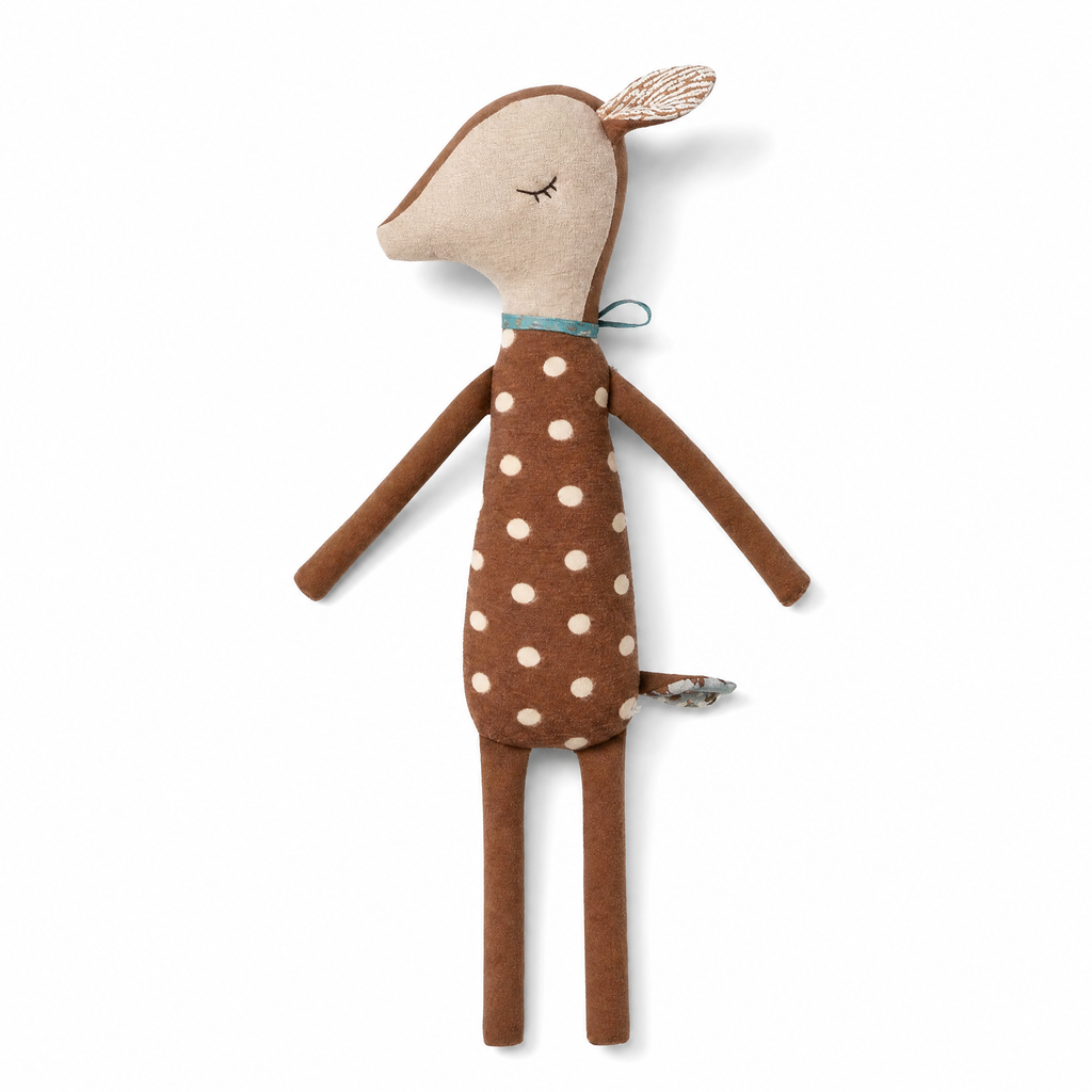 Hirsch Stoffpuppe mit gepunktetem Kleid 38 cm