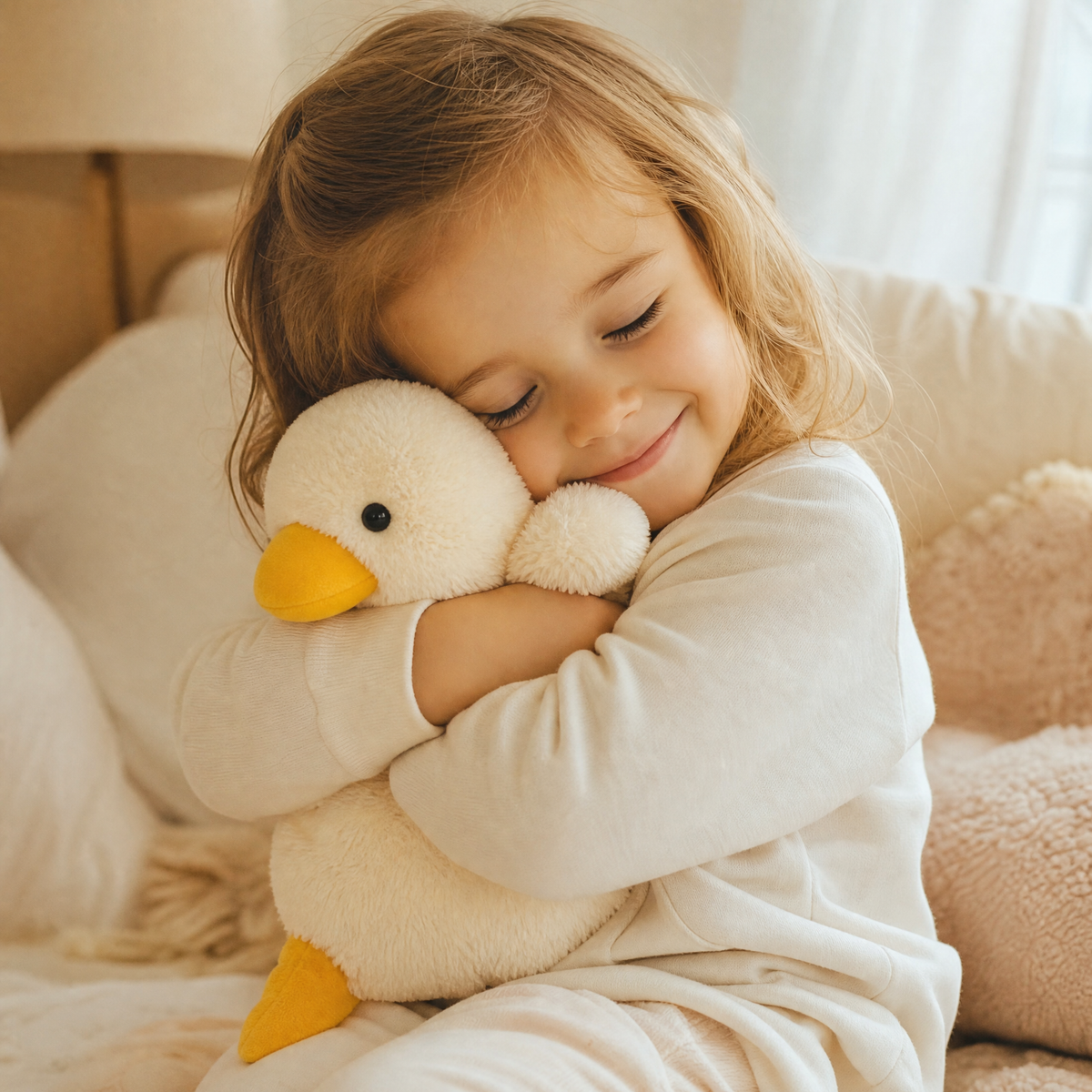 Weißes Enten Kuscheltier mit gelbem Schnabel 45–75 cm