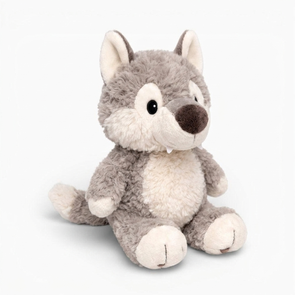 Sitzendes graues Wolf Kuscheltier