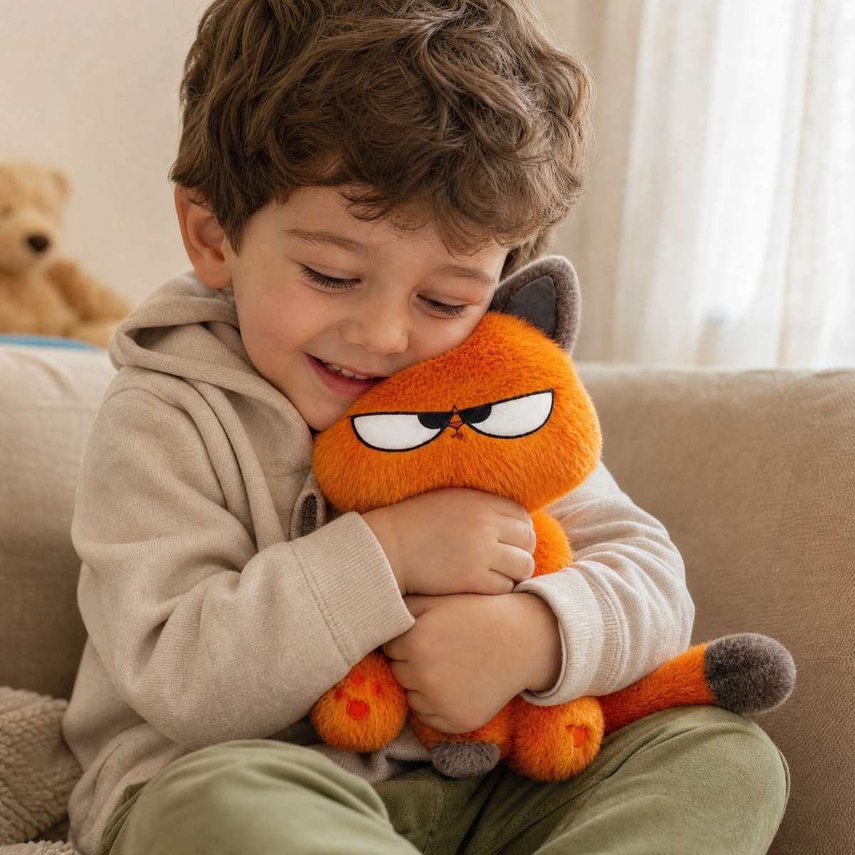 Grimmiges oranges Katzen Kuscheltier 30–40 cm