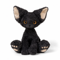Schwarzes Katzen Kuscheltier mit Lockenfell