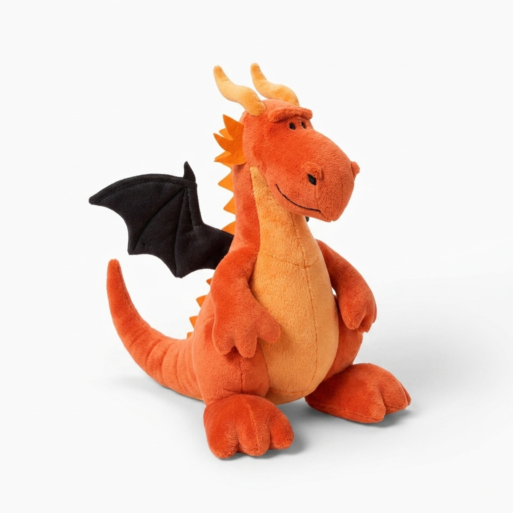 Oranger Drache mit schwarzen Flügeln