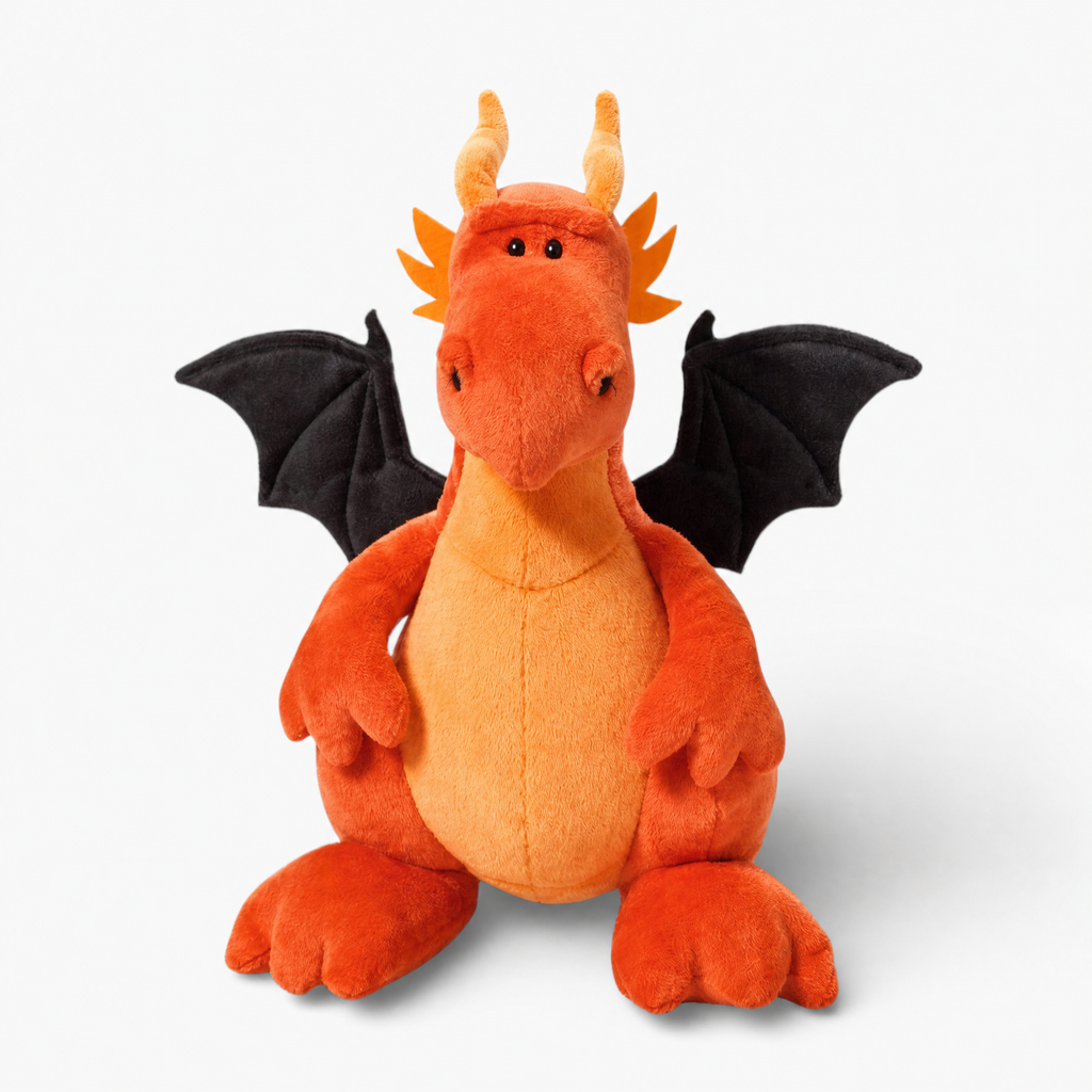 Oranger Drache mit schwarzen Flügeln