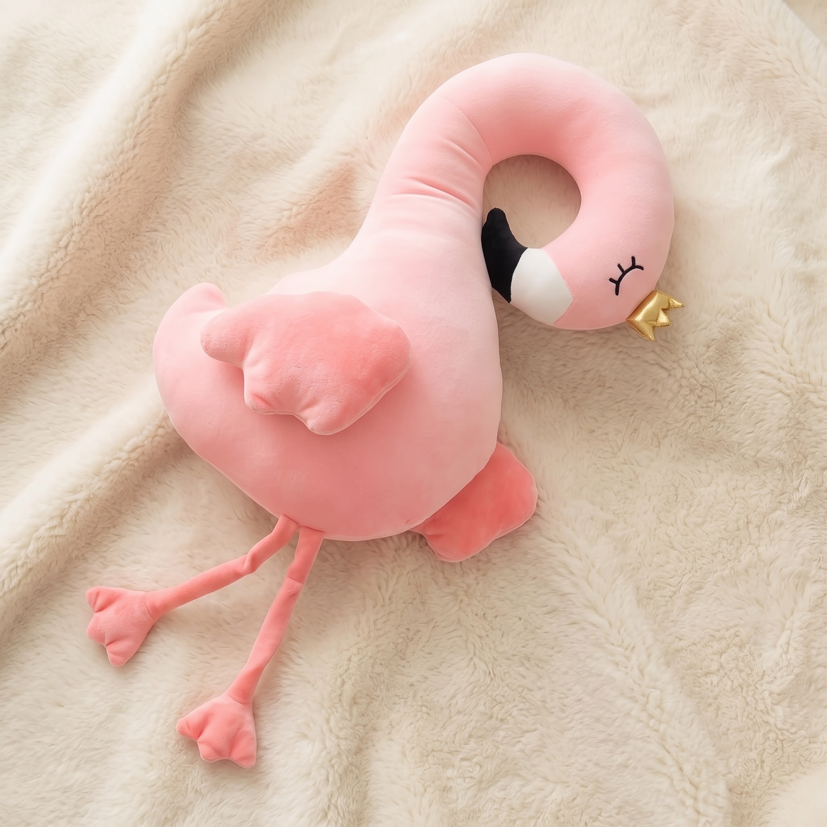 Flamingo Kuschelkissen mit Rentiergeweih 80 cm