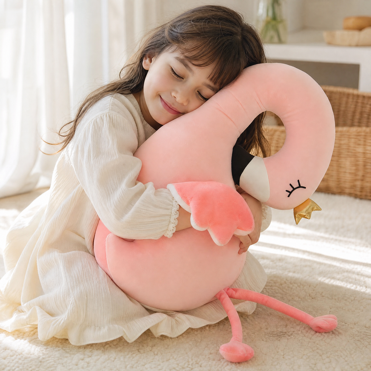 Flamingo Kuschelkissen mit Rentiergeweih 80 cm