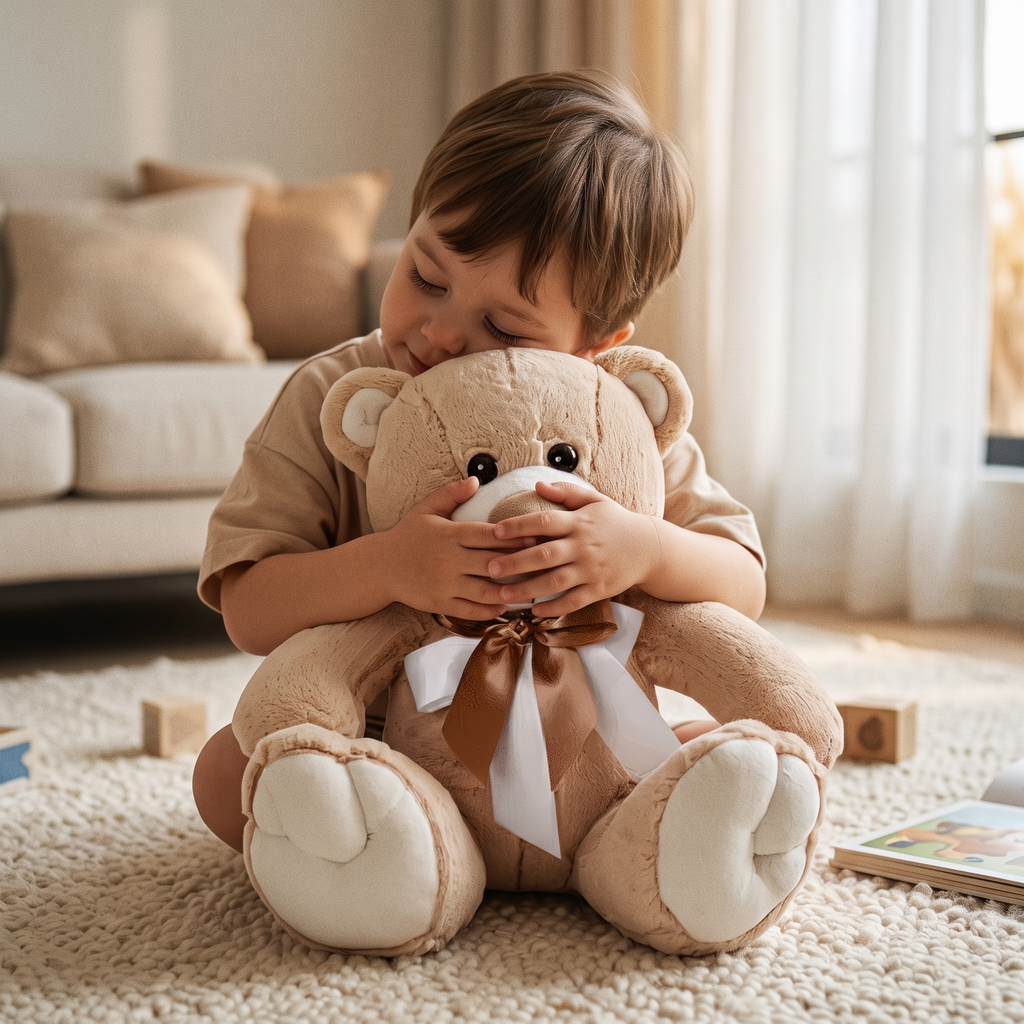 Teddybär Beige-Weiß mit goldener Schleife 33 cm