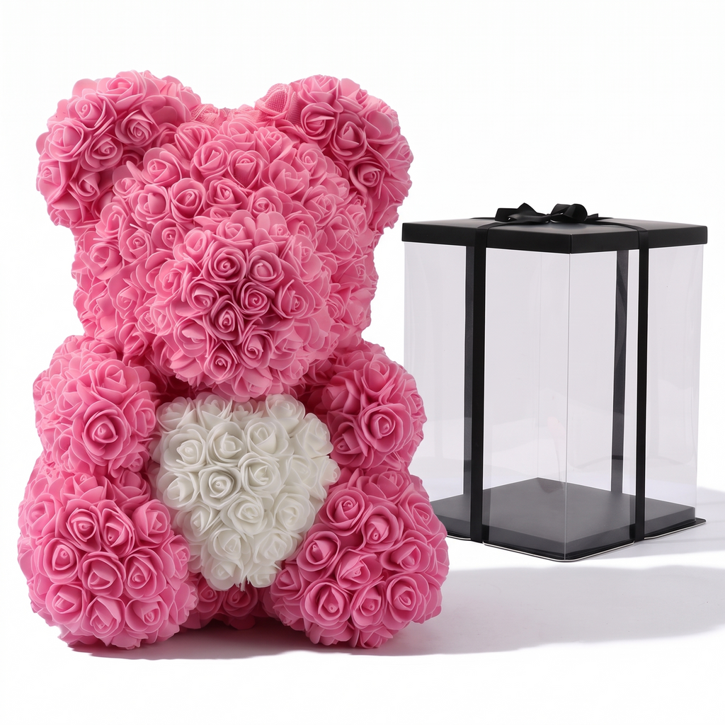 Rosenbär Rosa mit weißem Herz 40 cm