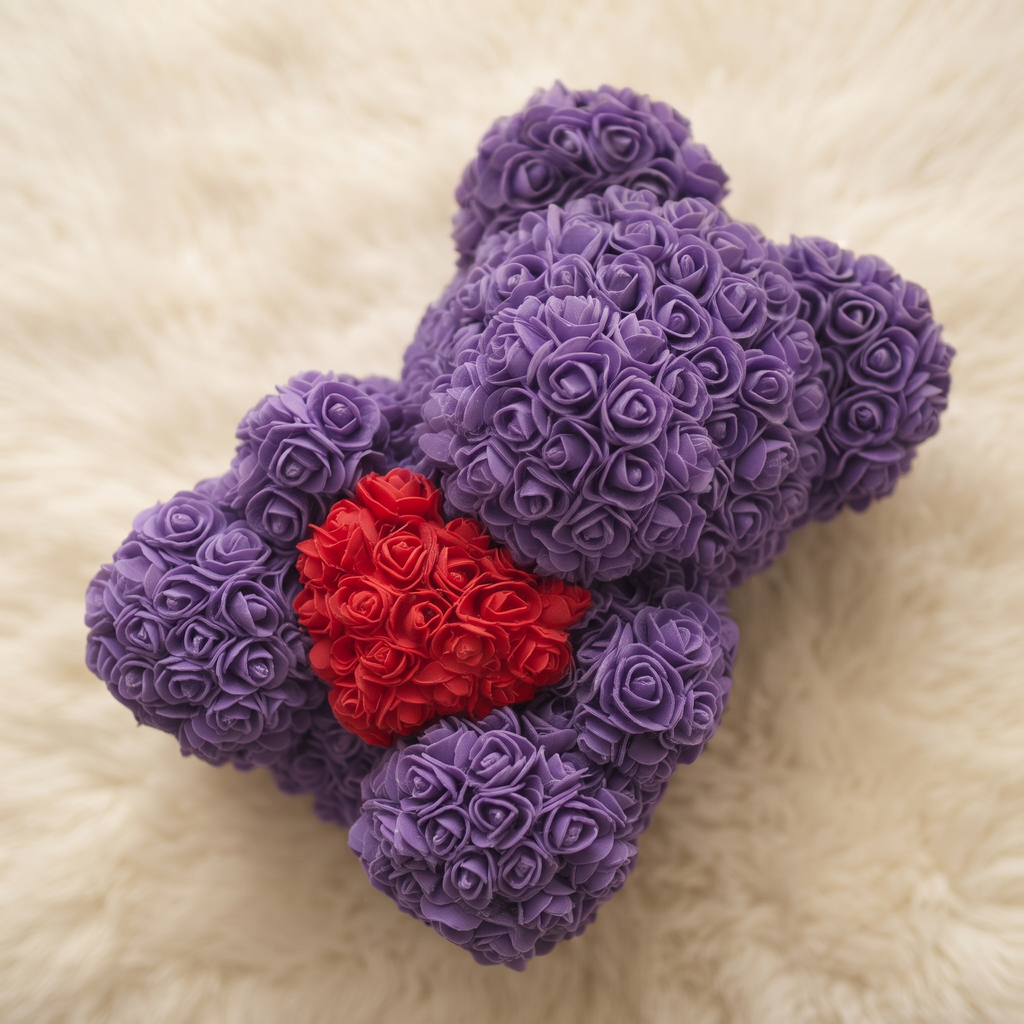 Rosenbär Violett mit rotem Herz 40 cm