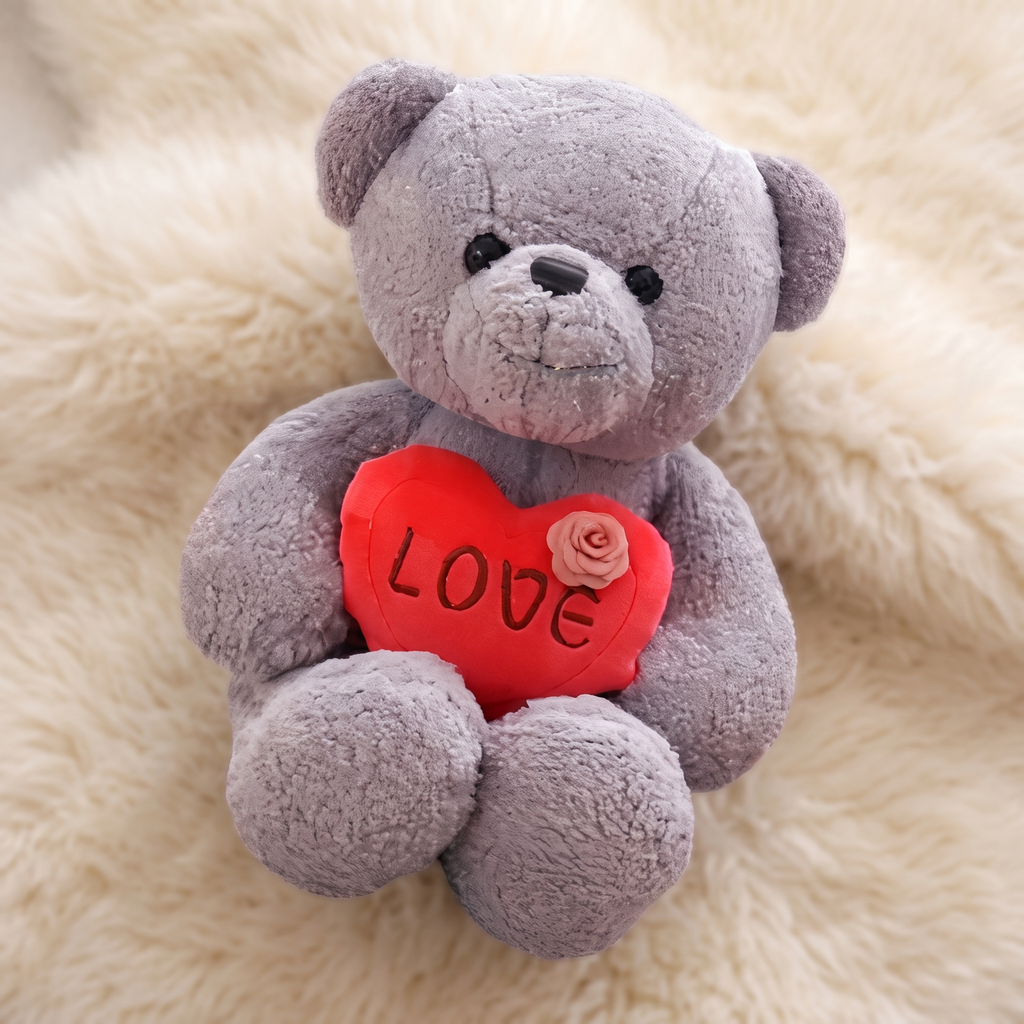 Grauer Teddybär mit Love-Herz 40–60 cm