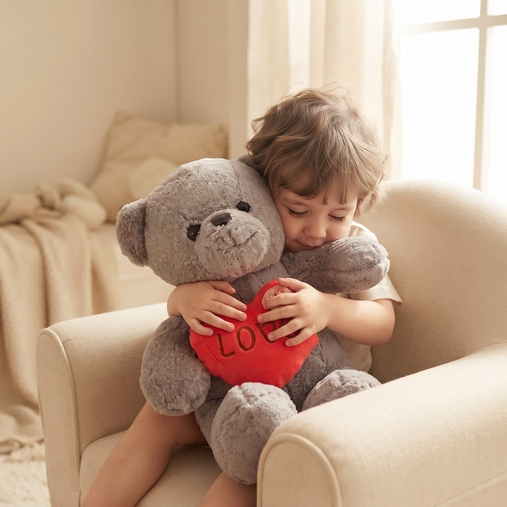 Grauer Teddybär mit Love-Herz 40–60 cm