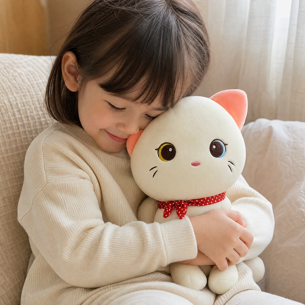 Weißes Katzen Kuscheltier mit verschiedenfarbigen Augen 24 cm