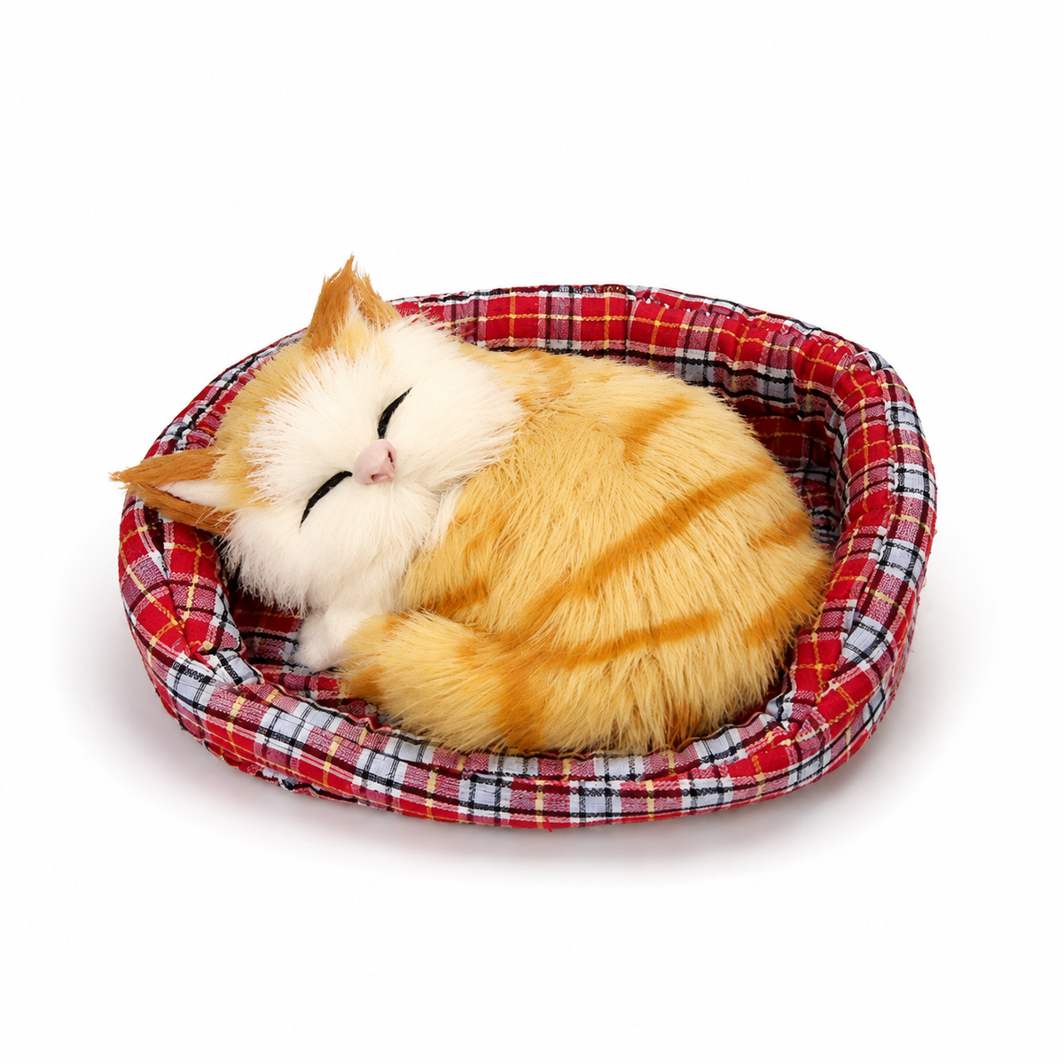 Schlafendes Katzen Kuscheltier im Körbchen 13 cm
