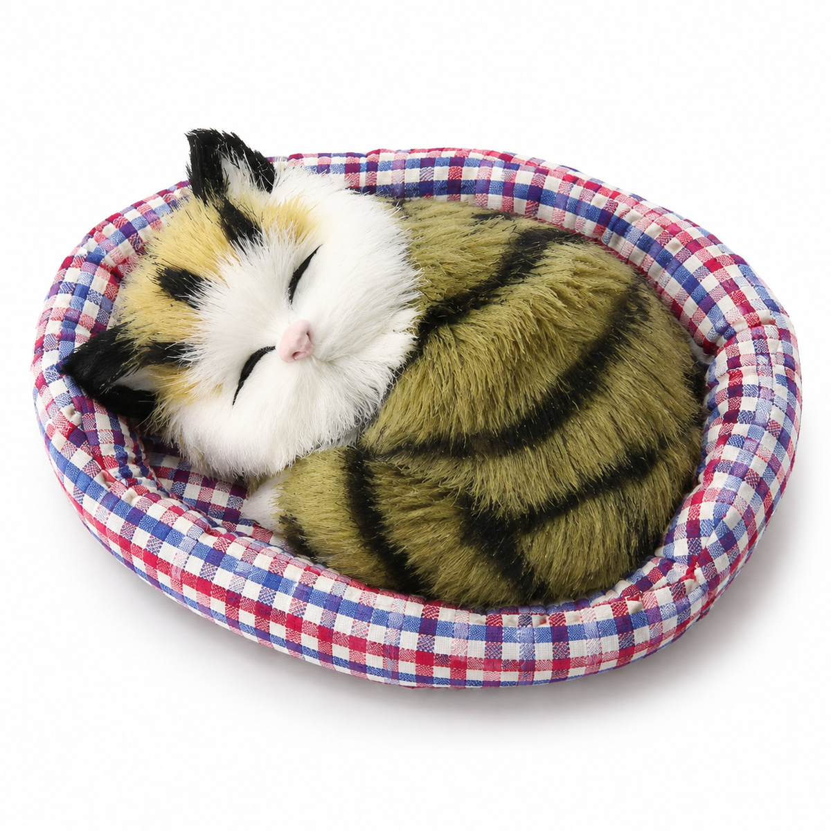 Schlafendes Katzen Kuscheltier im Körbchen 13 cm
