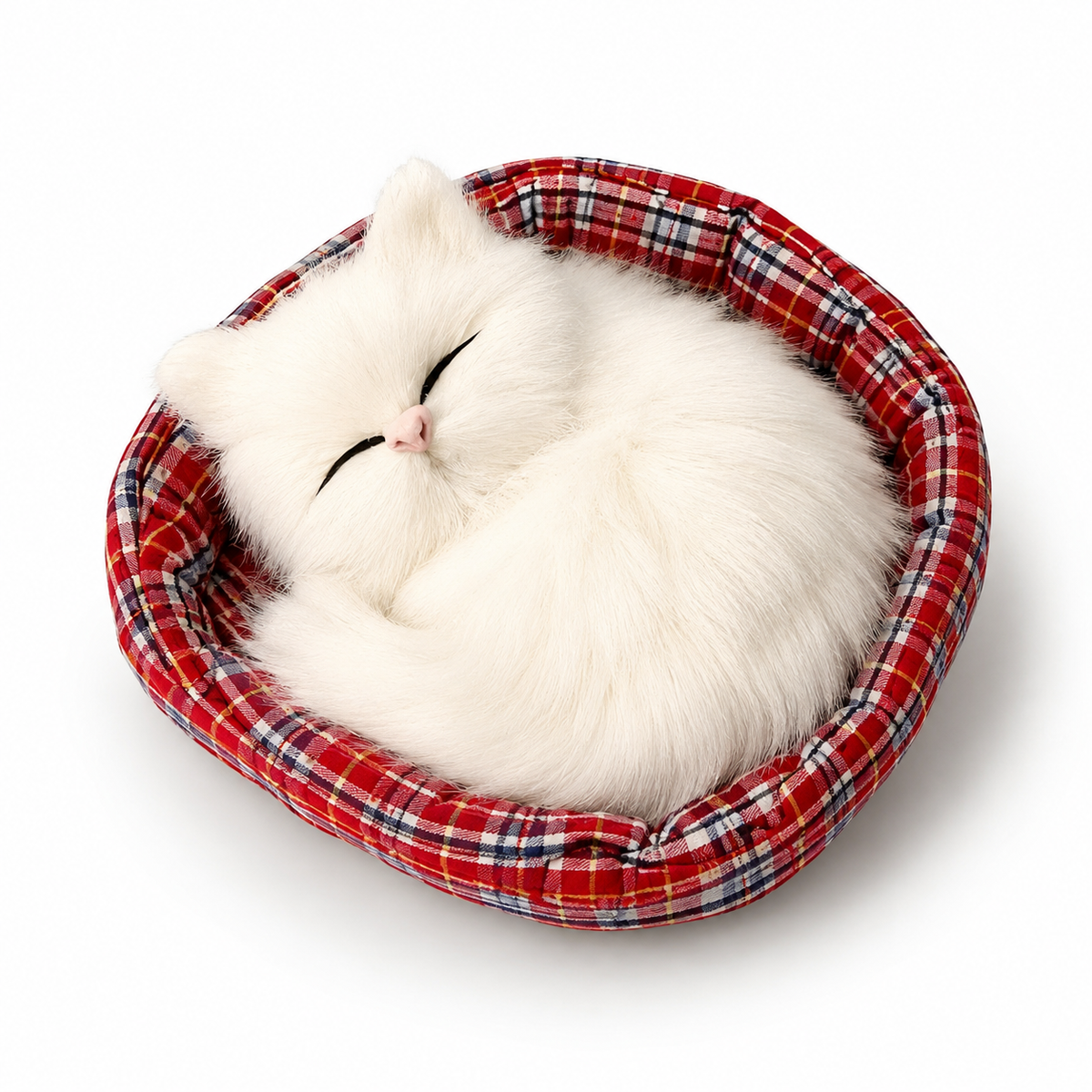 Schlafendes Katzen Kuscheltier im Körbchen 13 cm